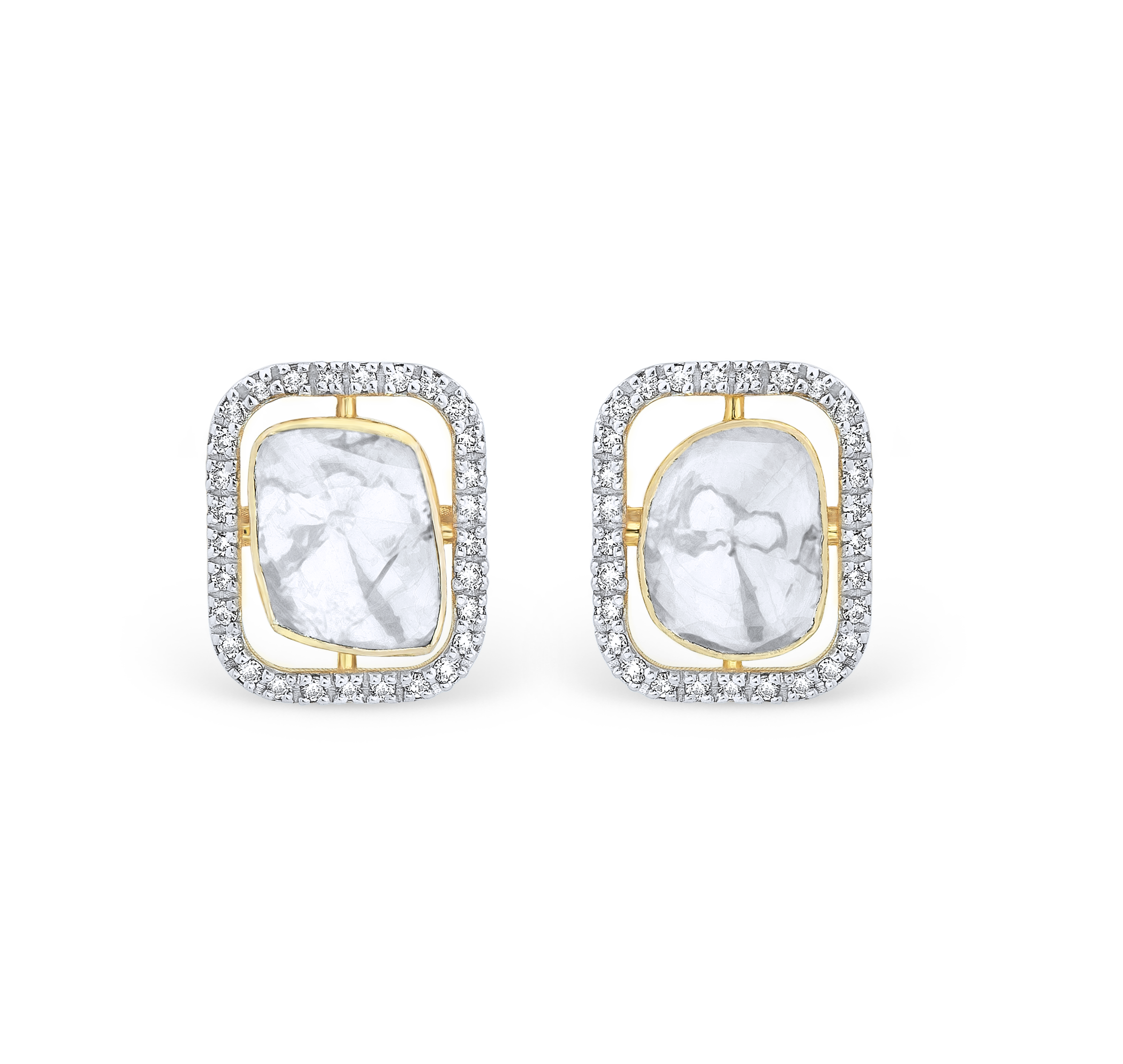 Square Polki & Diamond Studs Earrings