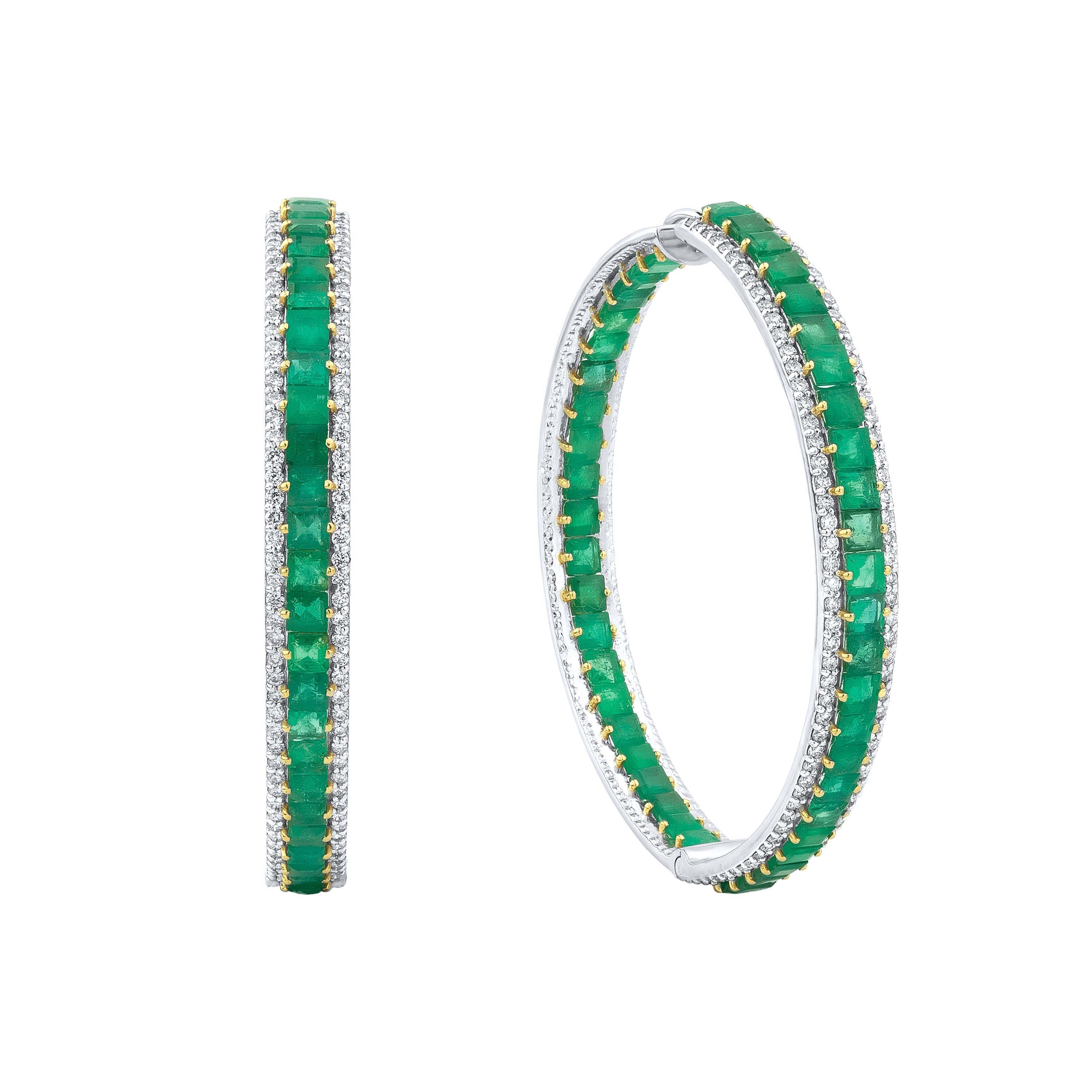 Emerald Bug & Diamond Hoop Earrings