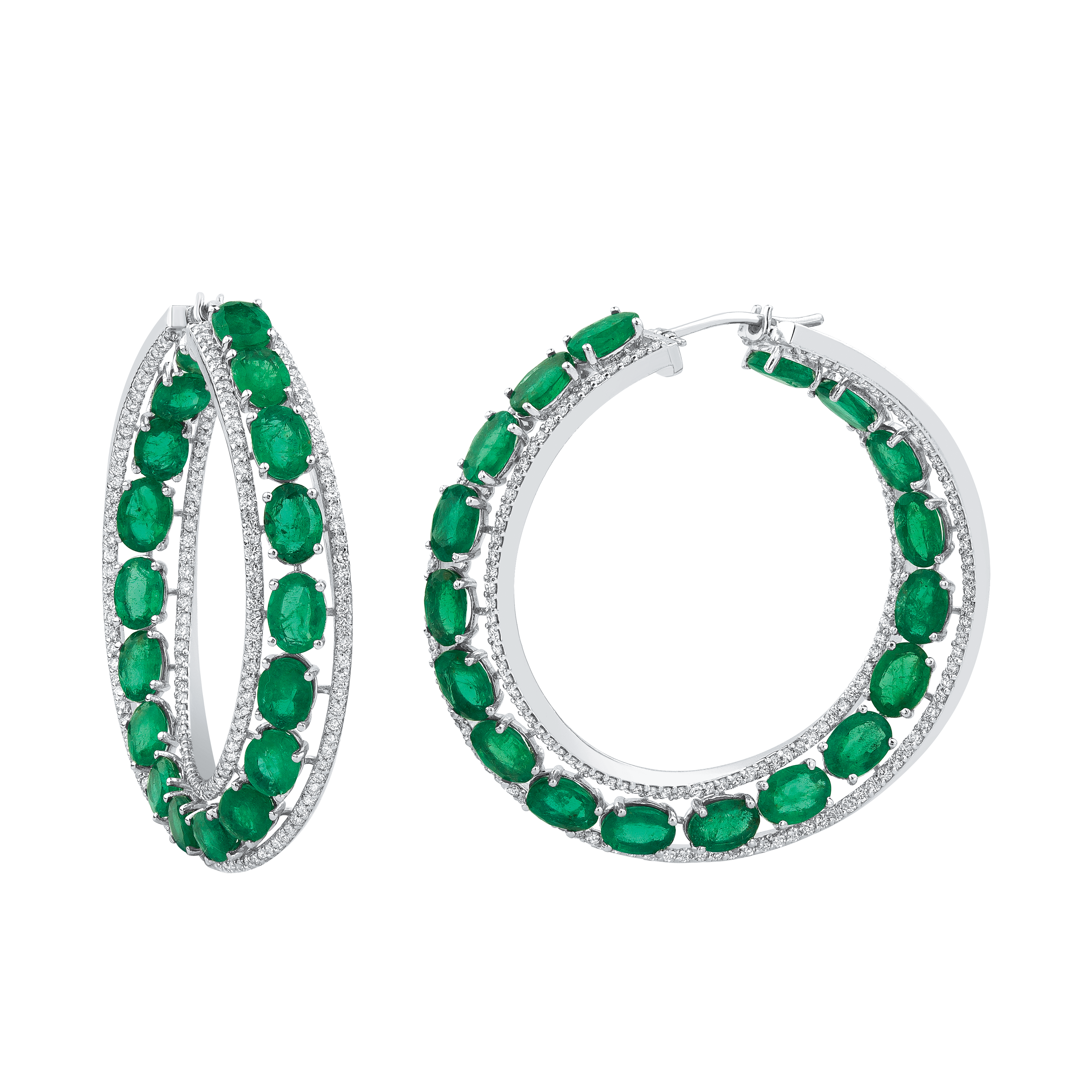 Emerald Round Brilliant And Oval Hoop Earrings