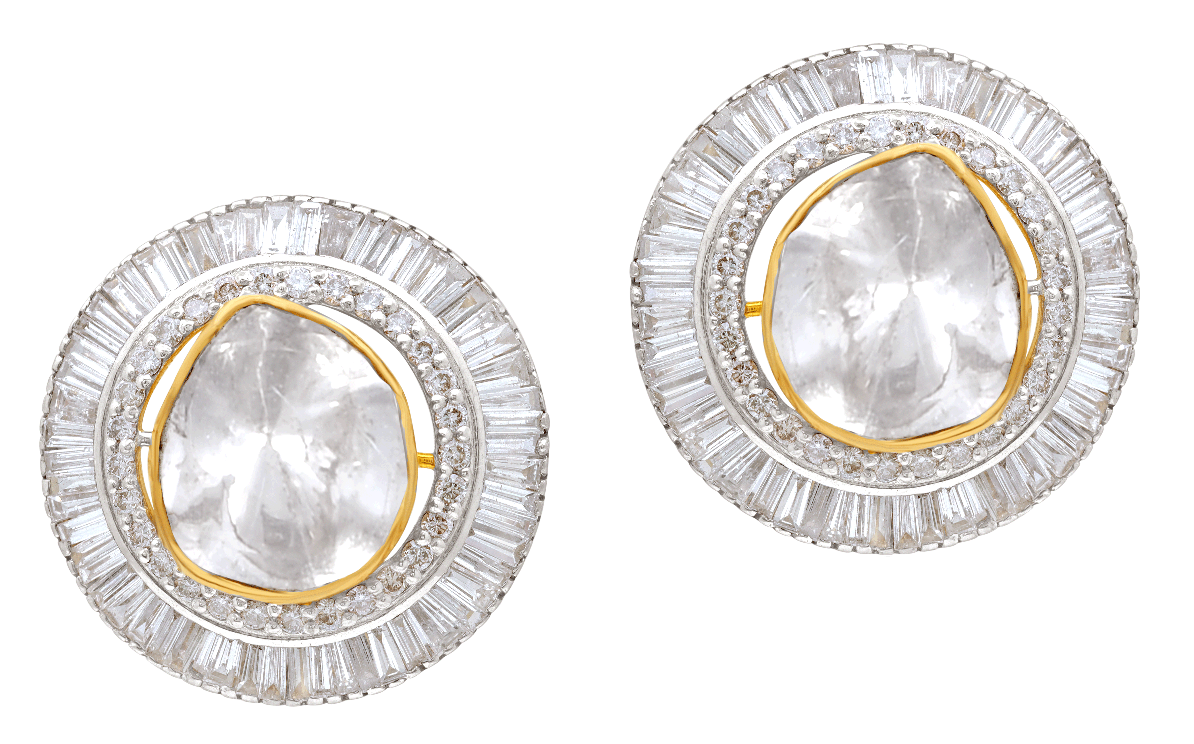 Mohar Round Polki Baguette Stud Earring