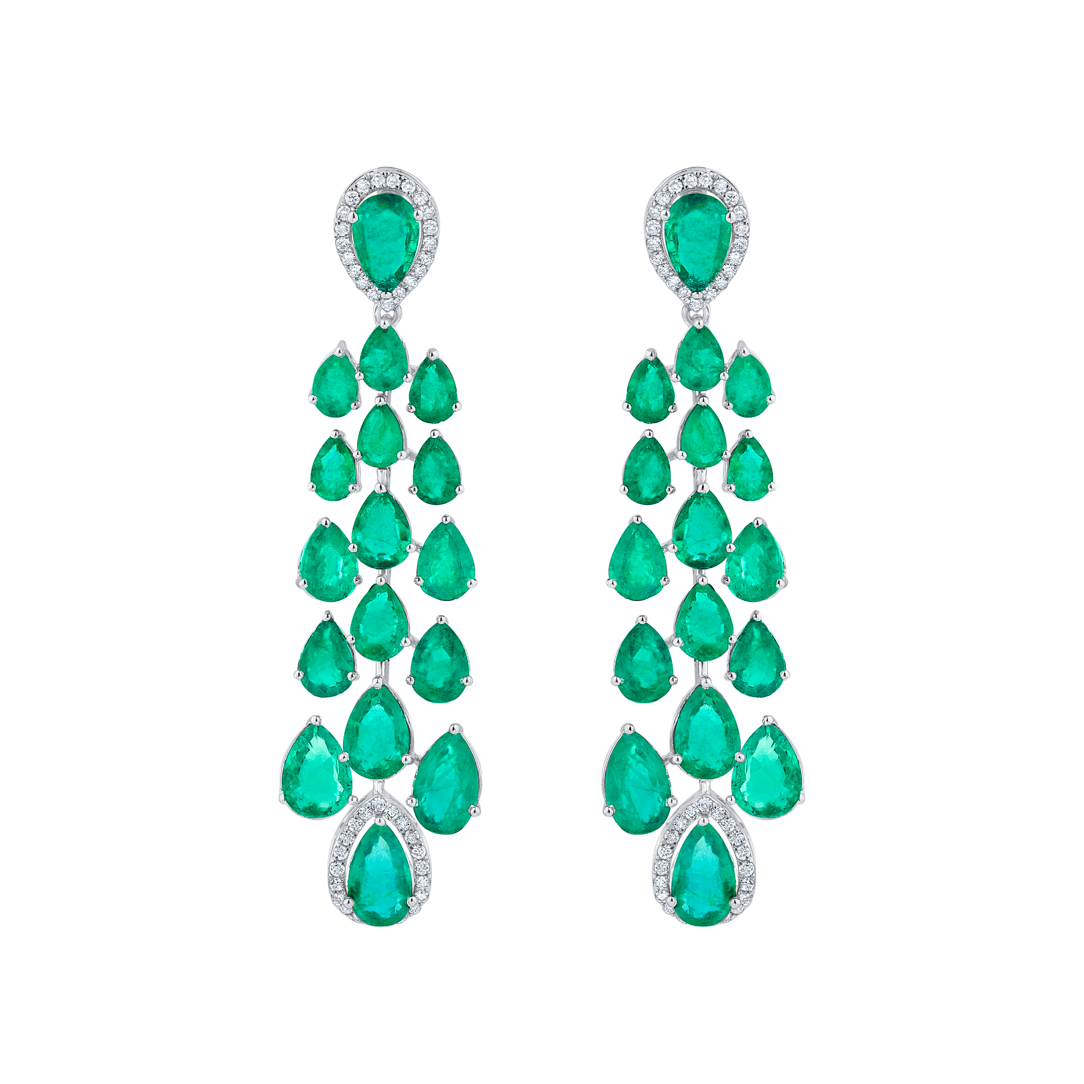 Emerald Pear Shape With Diamond Long Earrings