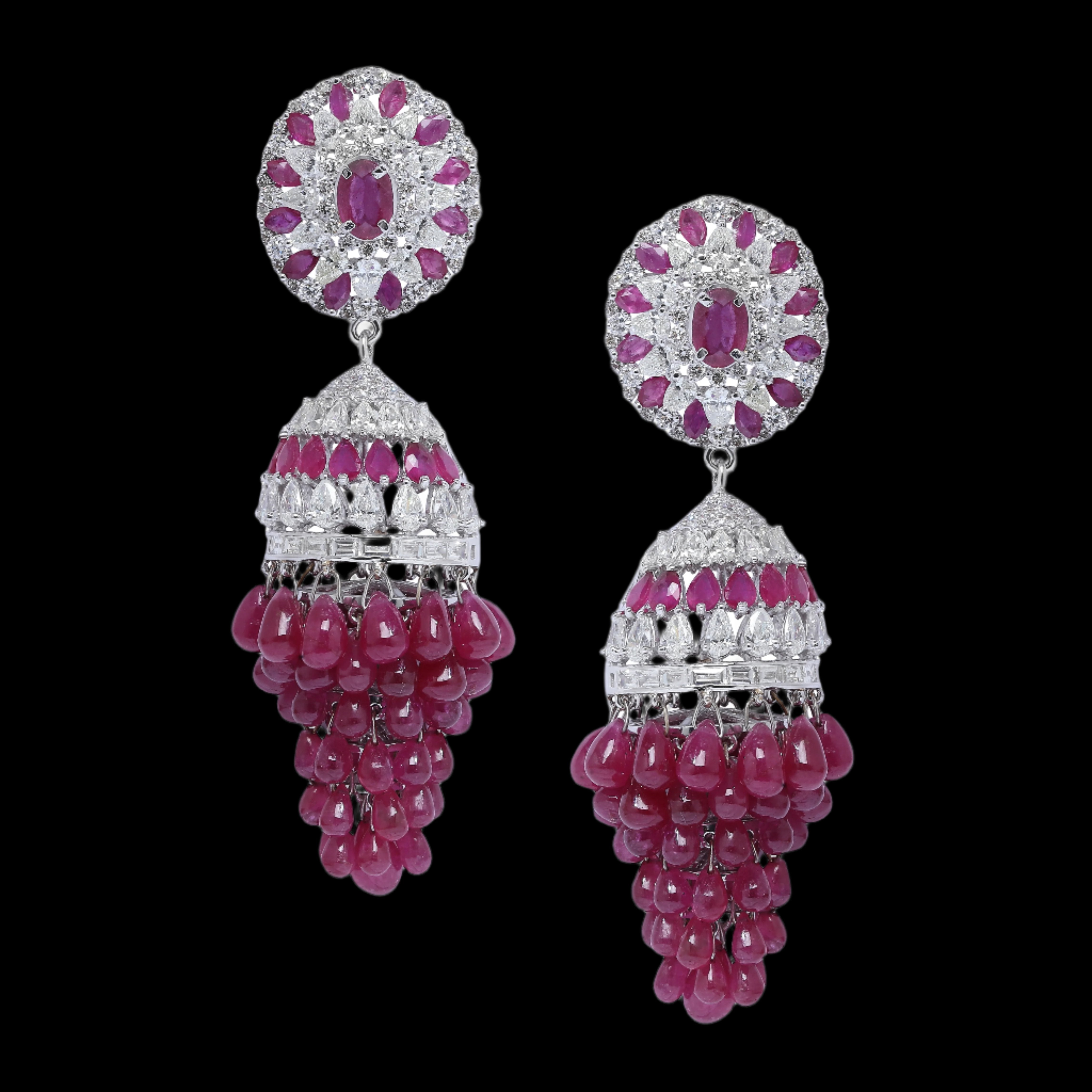 Ruby Baguette Oval Pear Stone Earrings