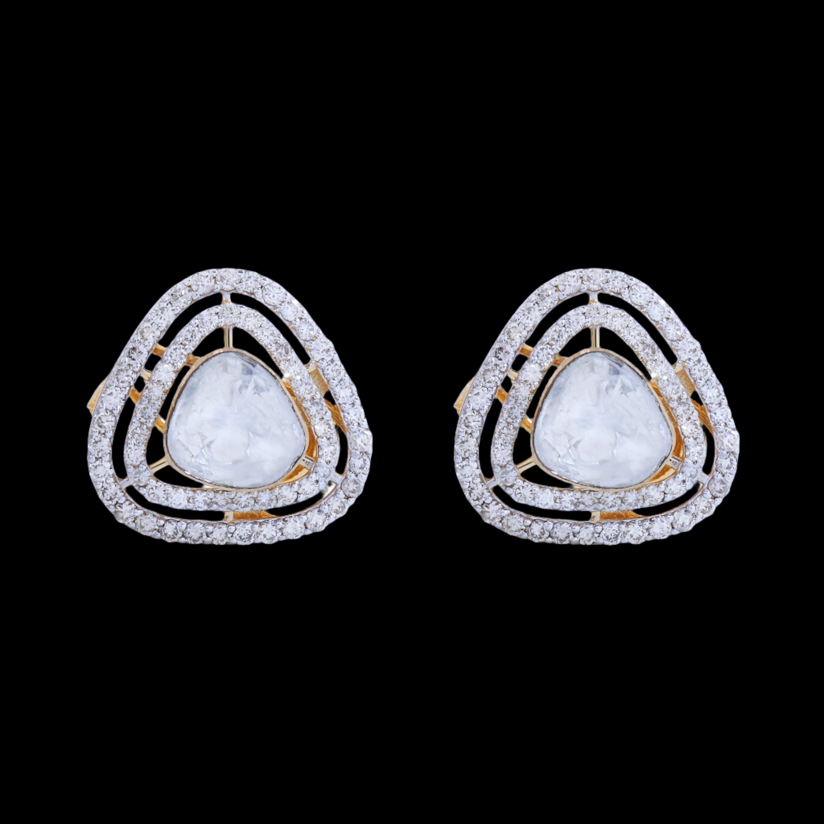 Triangle Polki and Diamond Stud Earrings