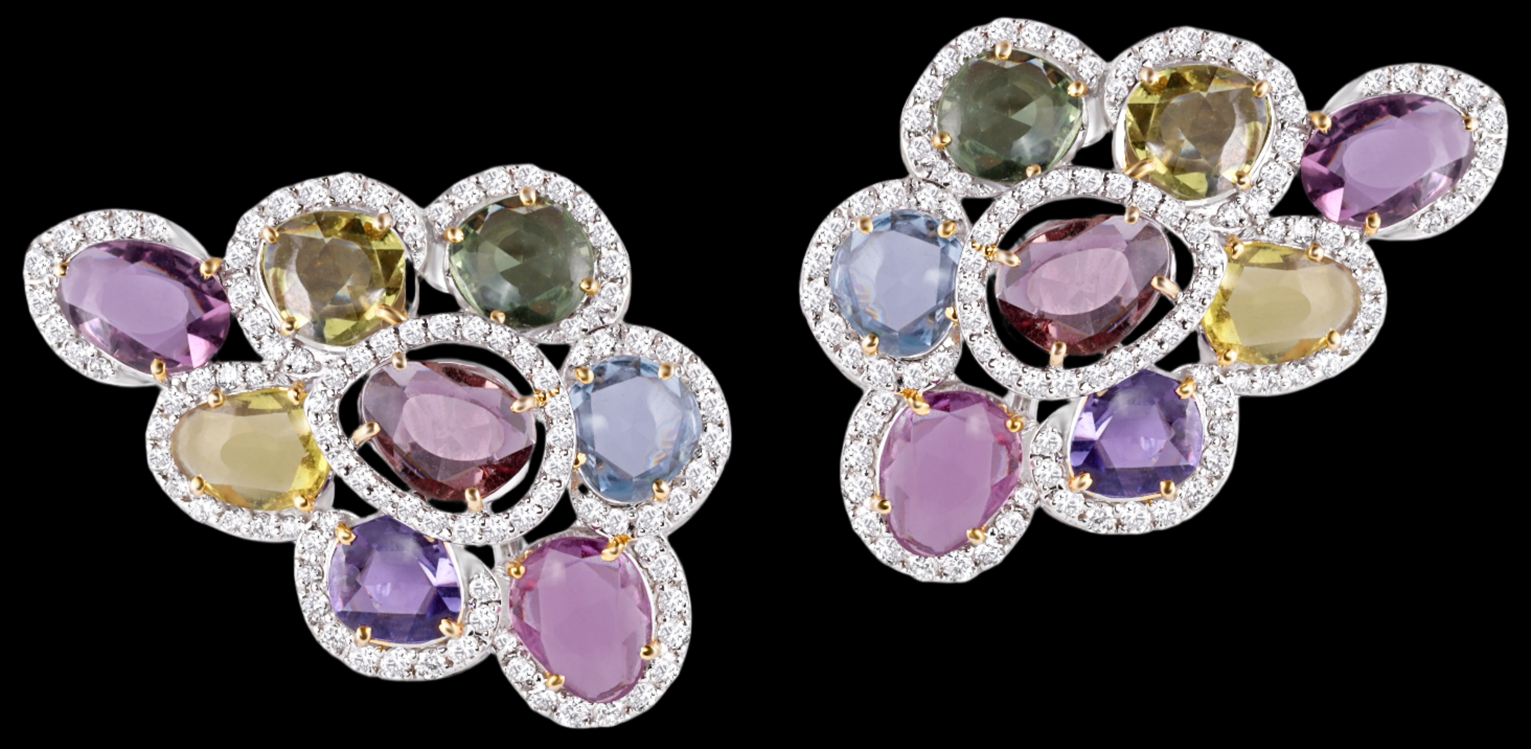 Mohar Multi Sapphire Diamond Stud Earring