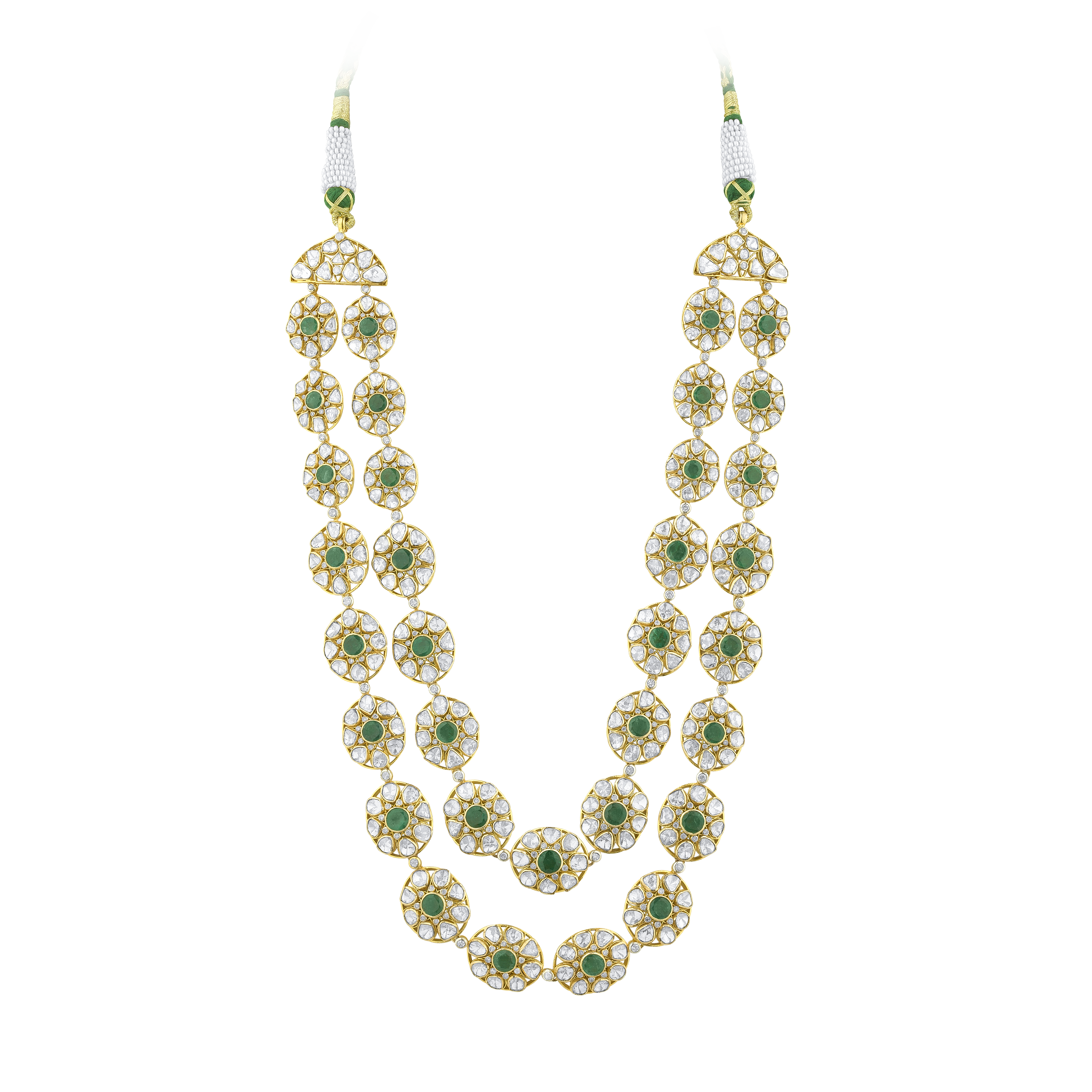 Emerald 2 Line Polki Necklaces