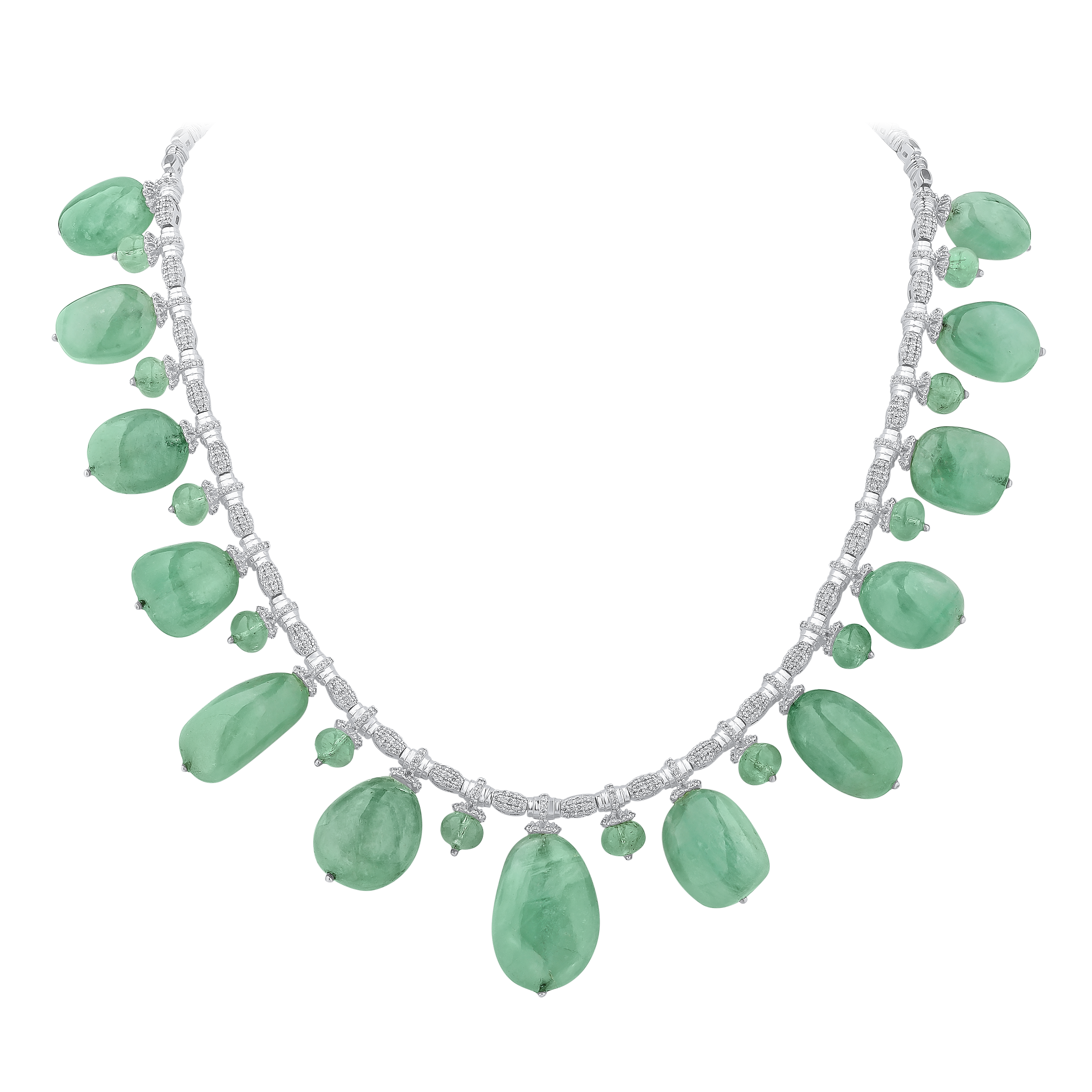 Emerald Zambian Tumble Hasli With Diamond Necklace