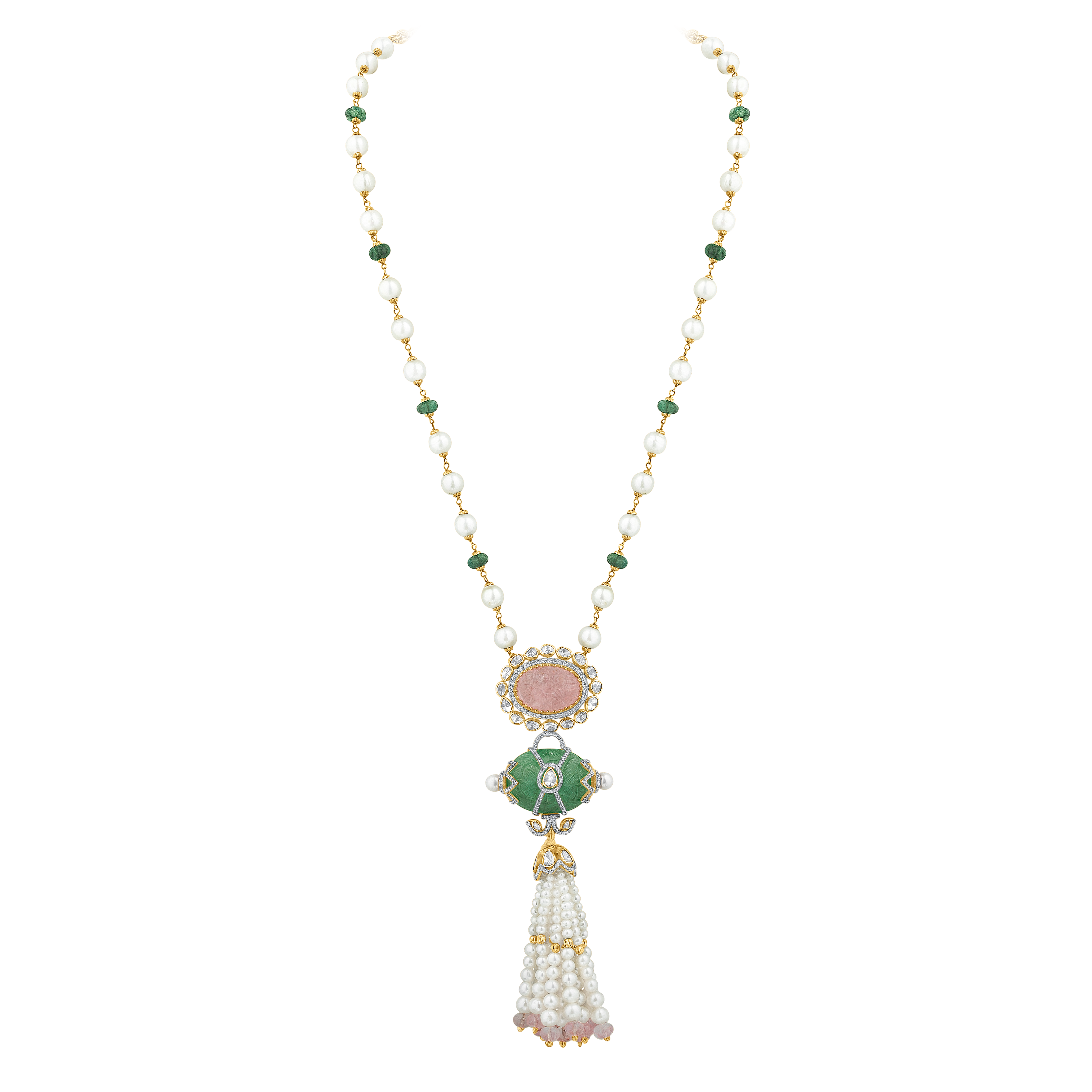 Russian Emerald And Morganite Polki Necklace