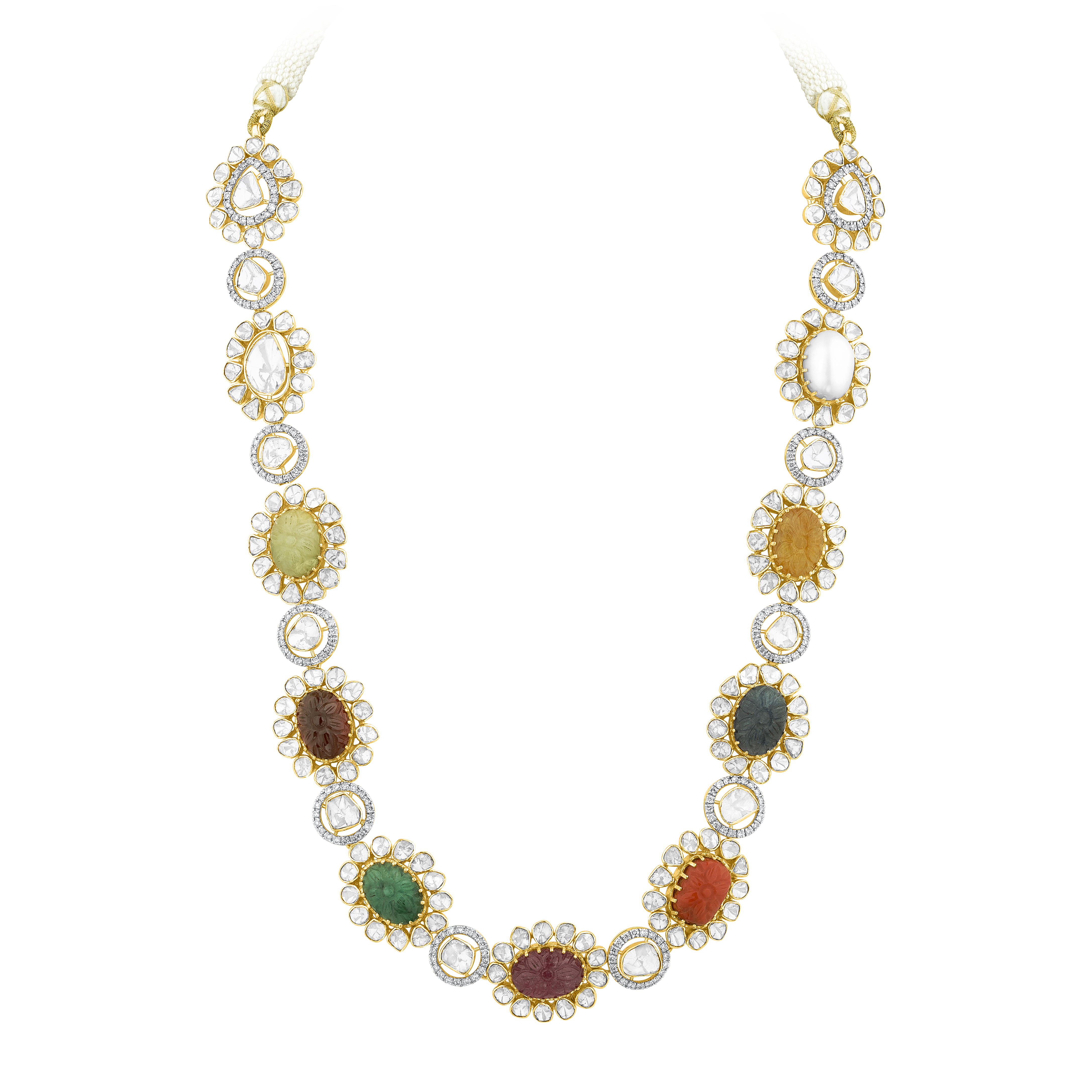 Navratan Stone Polki Diamond Necklaces