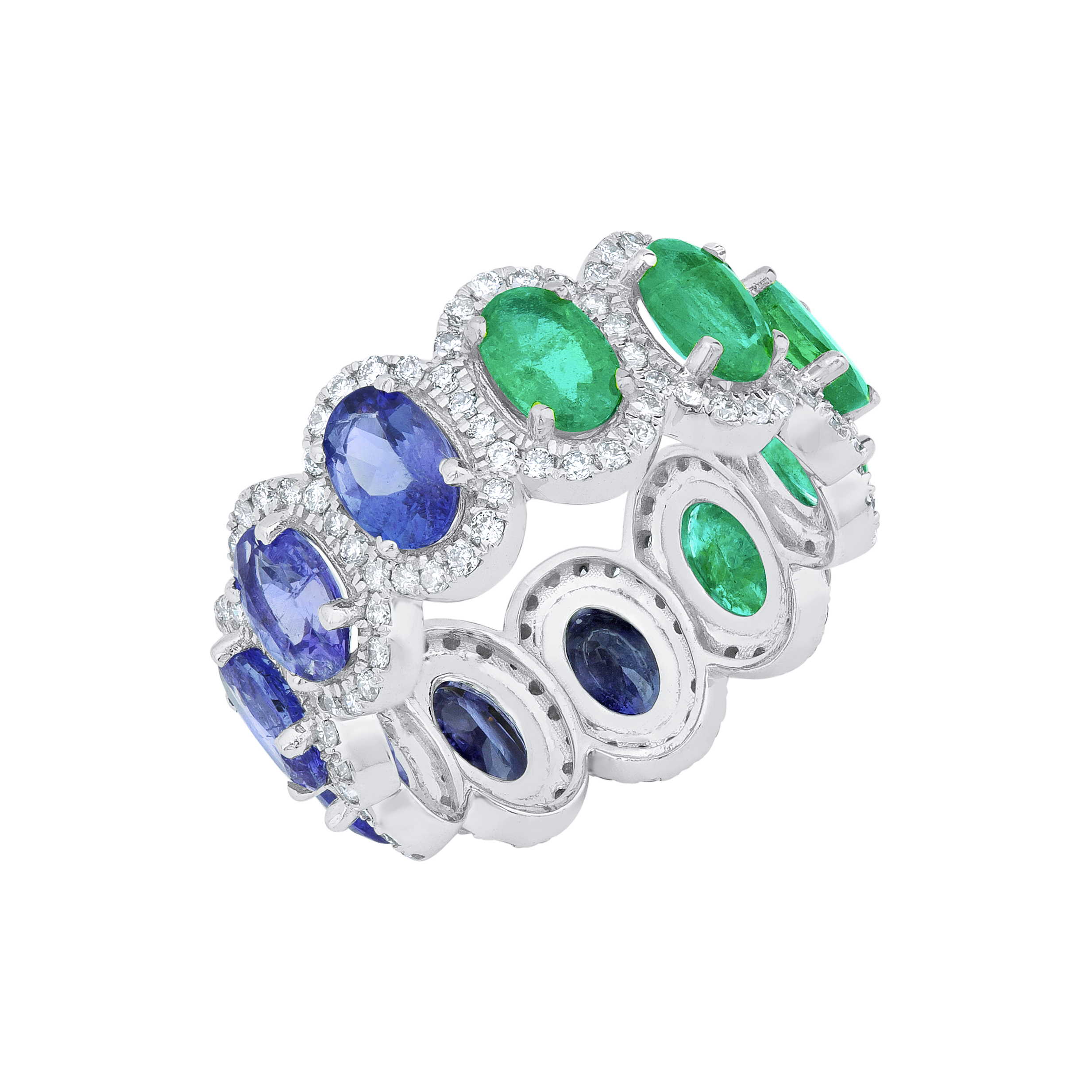 Emerald And Tanzanite Round Diamond Rings