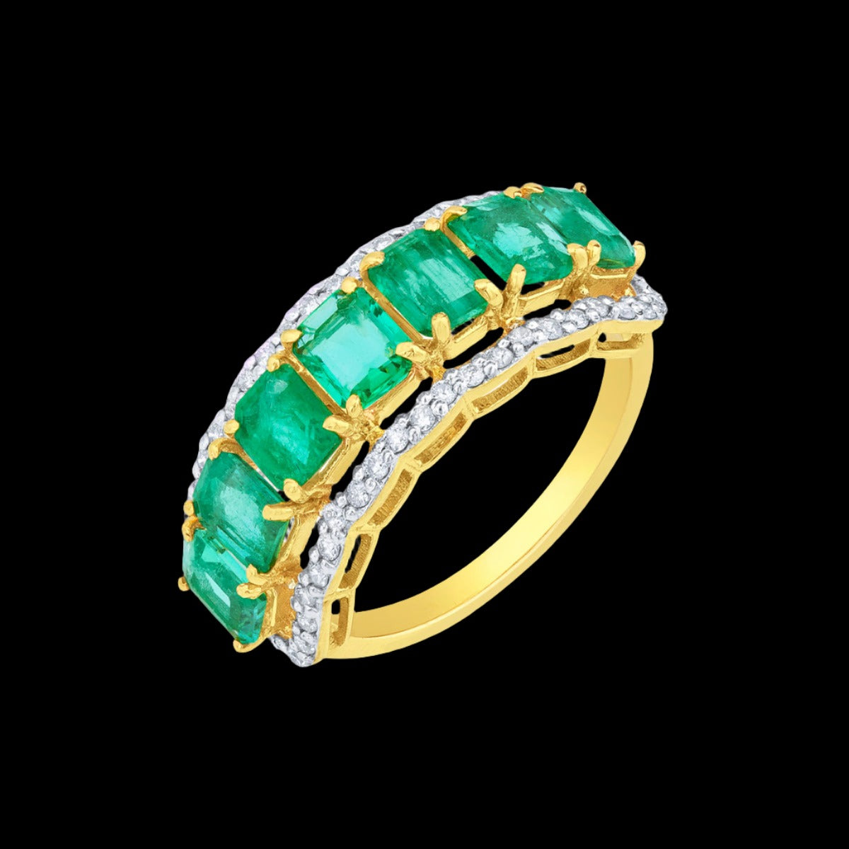 Emerald Half Band With Diamond Rings