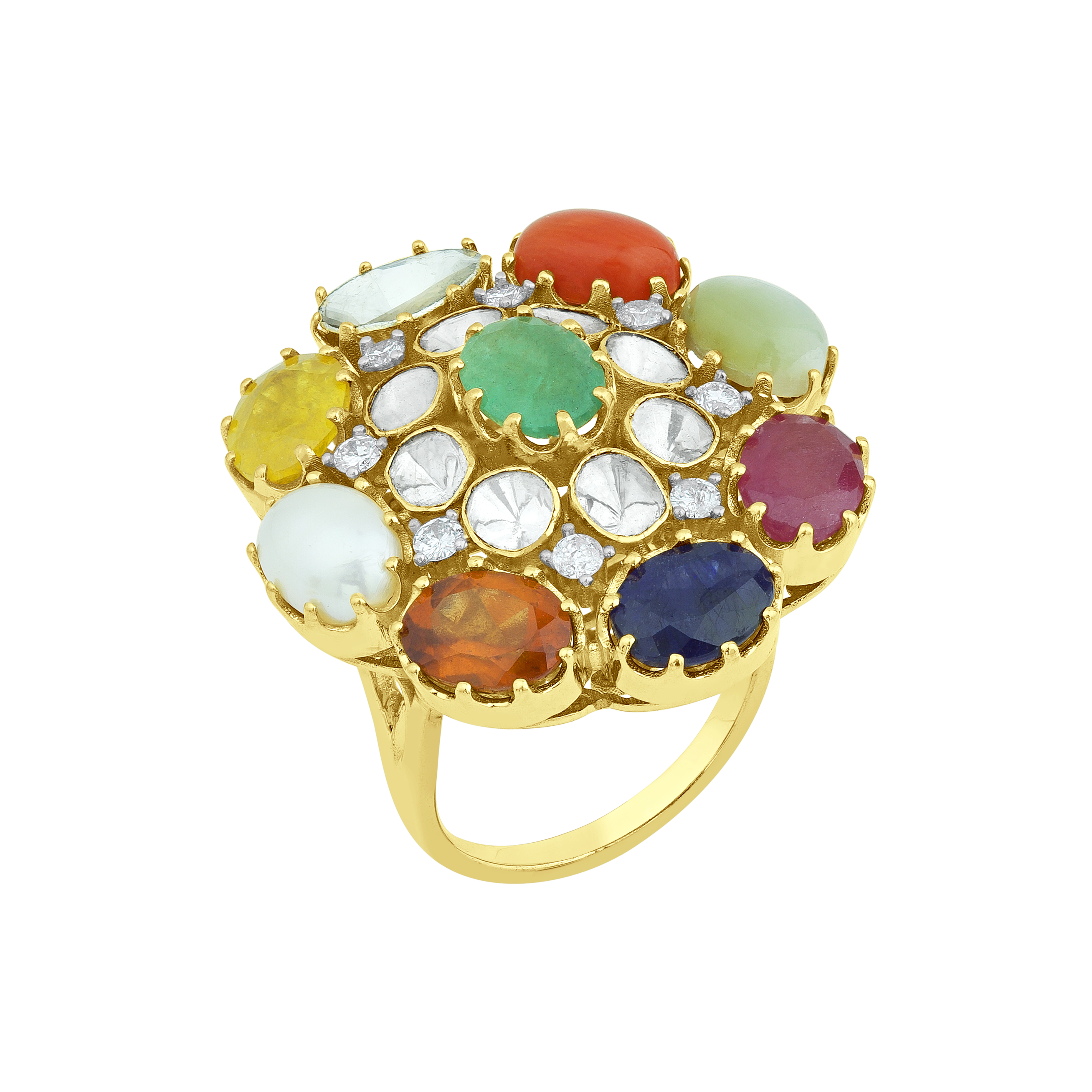 Navratana stones Polki Rings