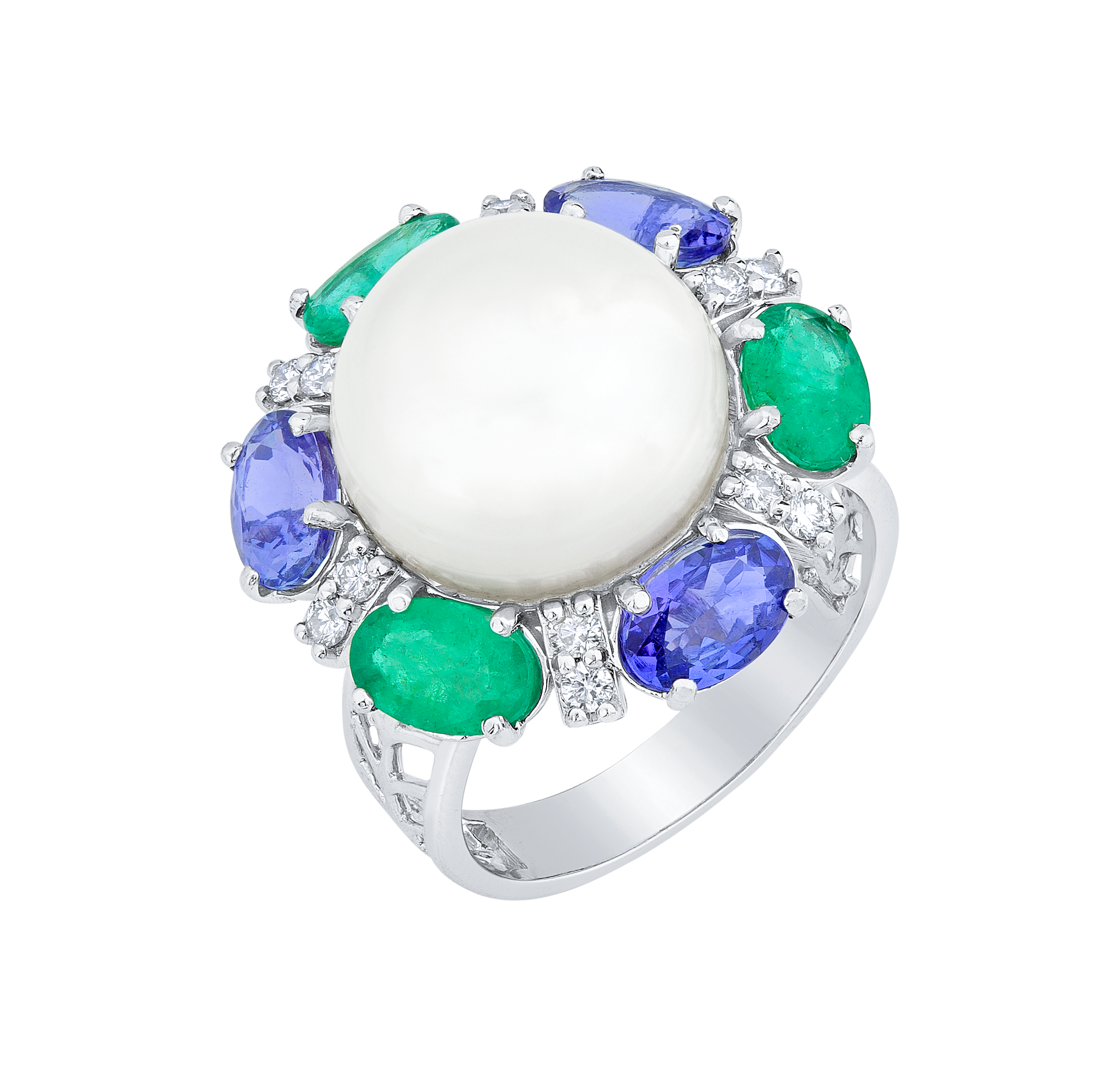 Emerald And Tanzanite Oval Stone Peal Rings