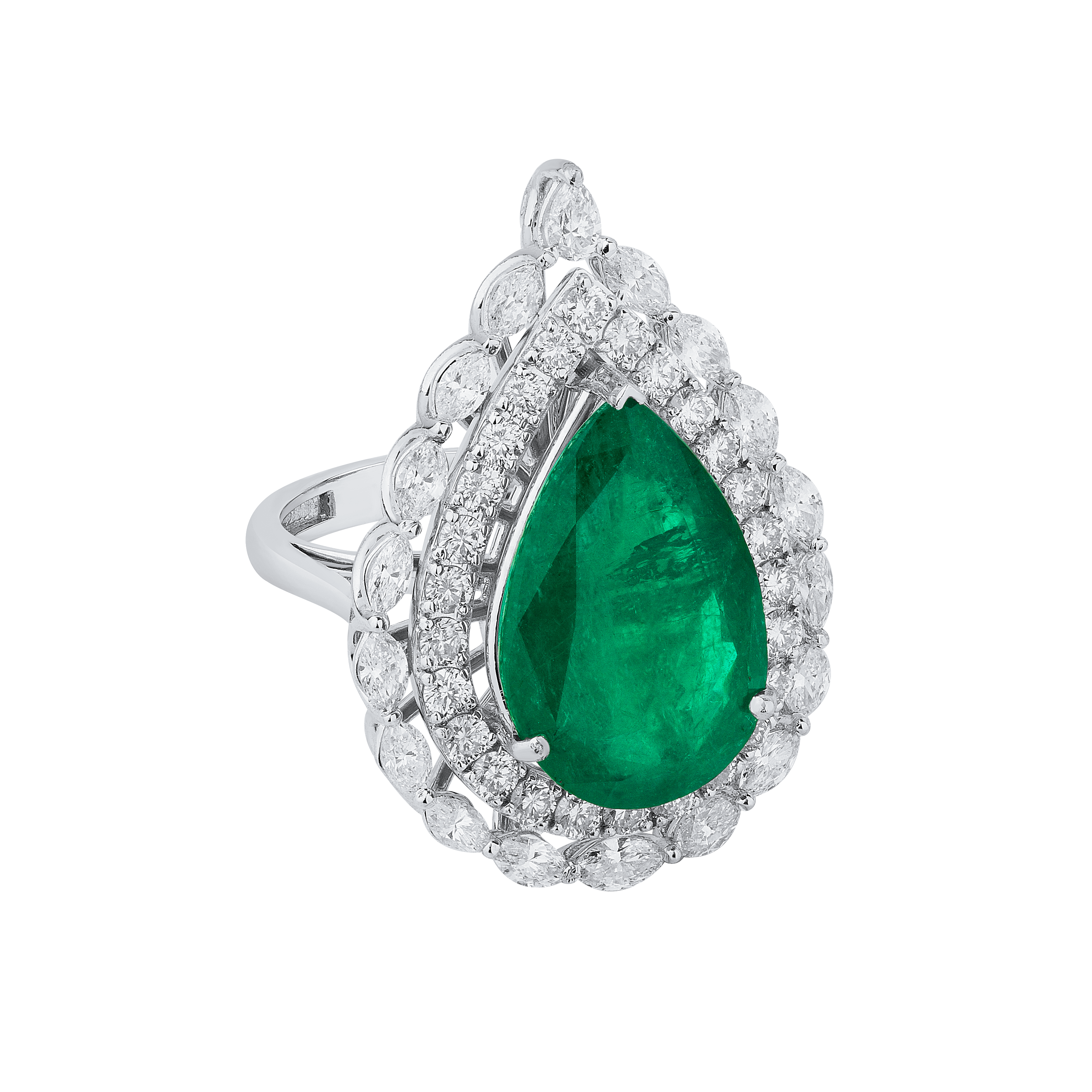 Emerald Pear Shape With Marquise Round Ring