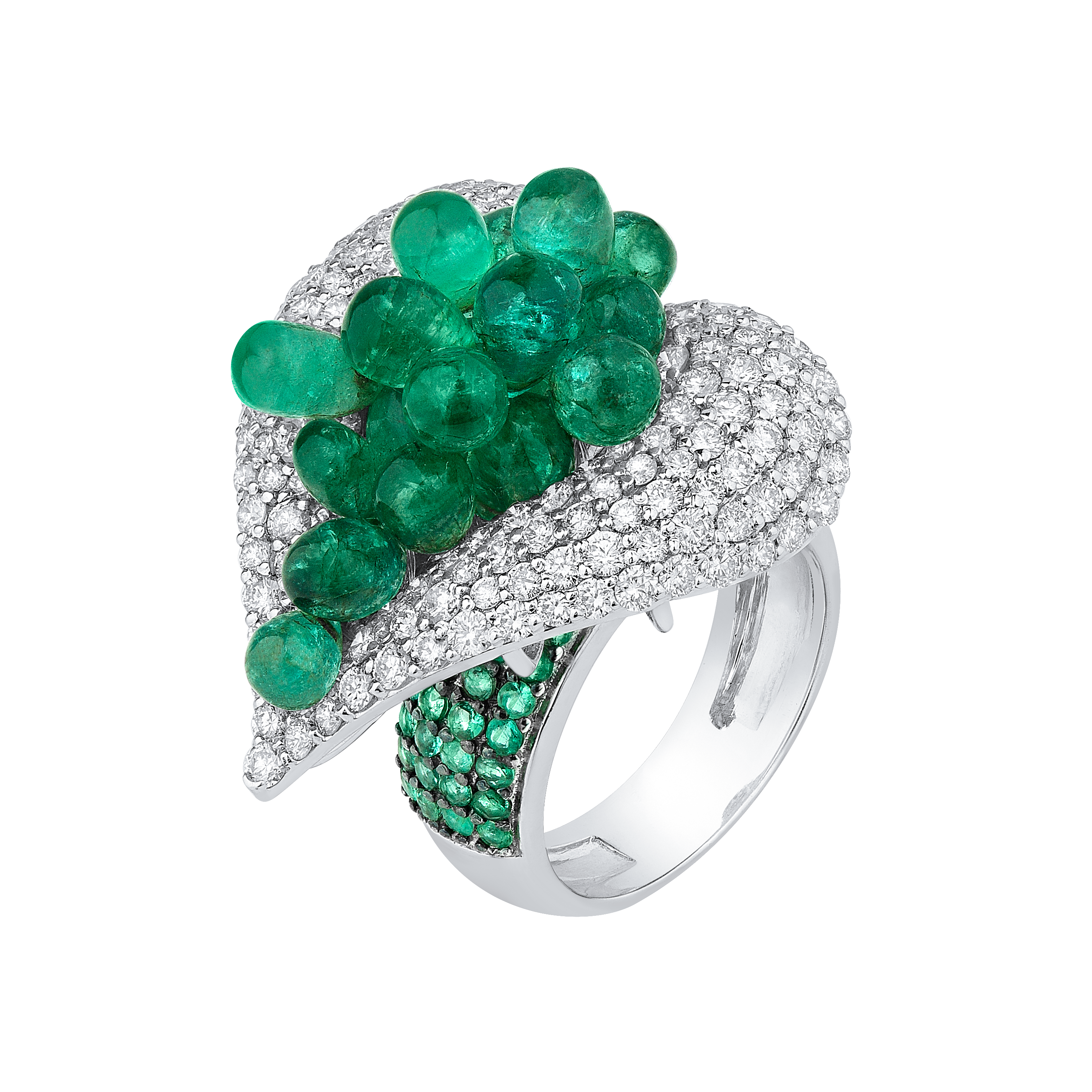 Emerald Drop With Diamond Rings