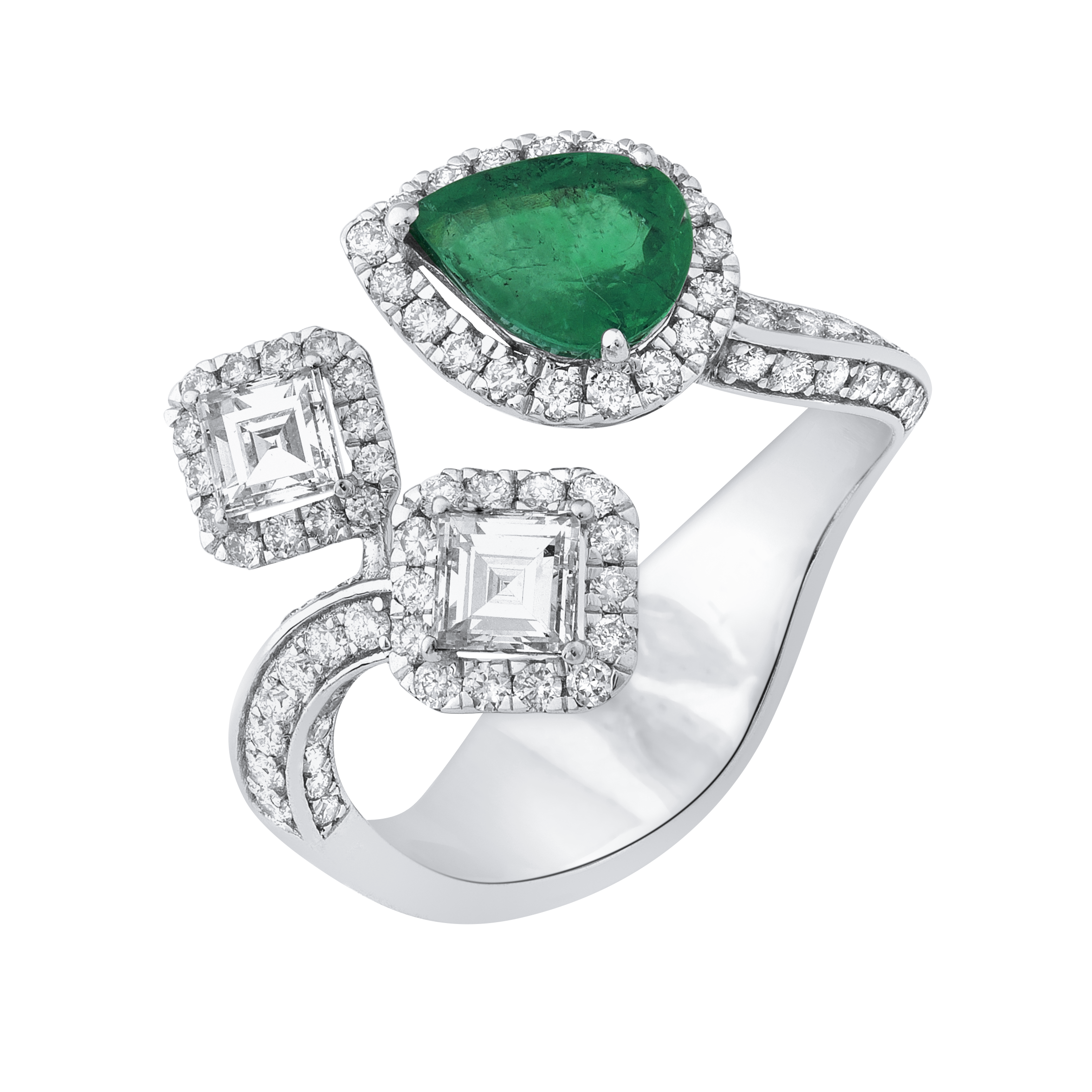 Emerald Pear Kare Diamond Rings