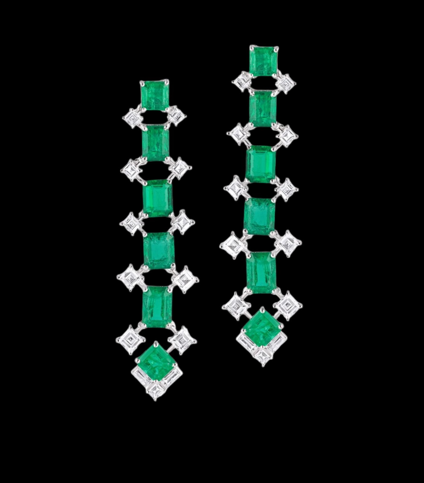 Mohar Emerald & Diamonds Line Drop Earrings