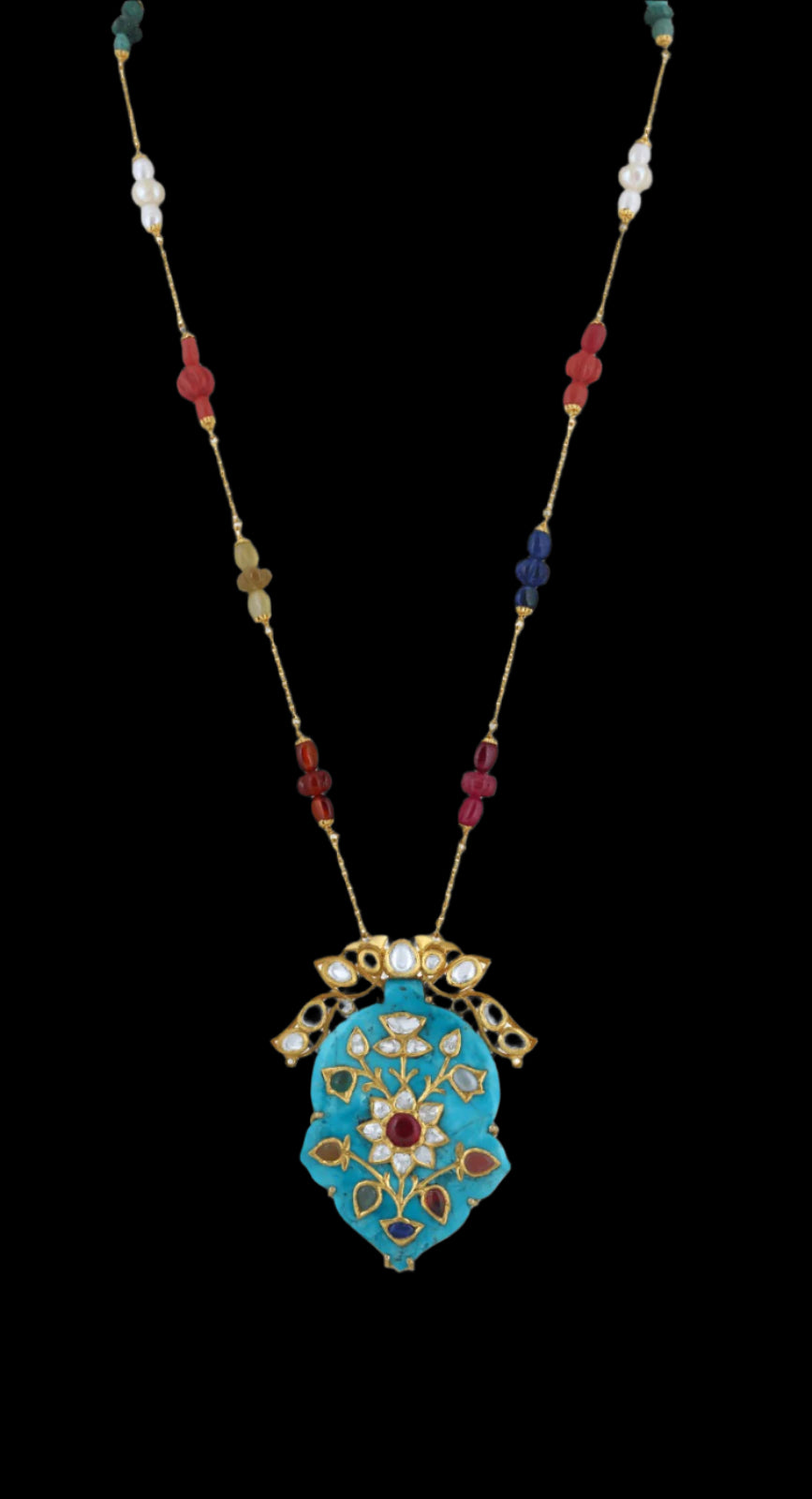 Mohar Torquise Navratan Polki Necklace