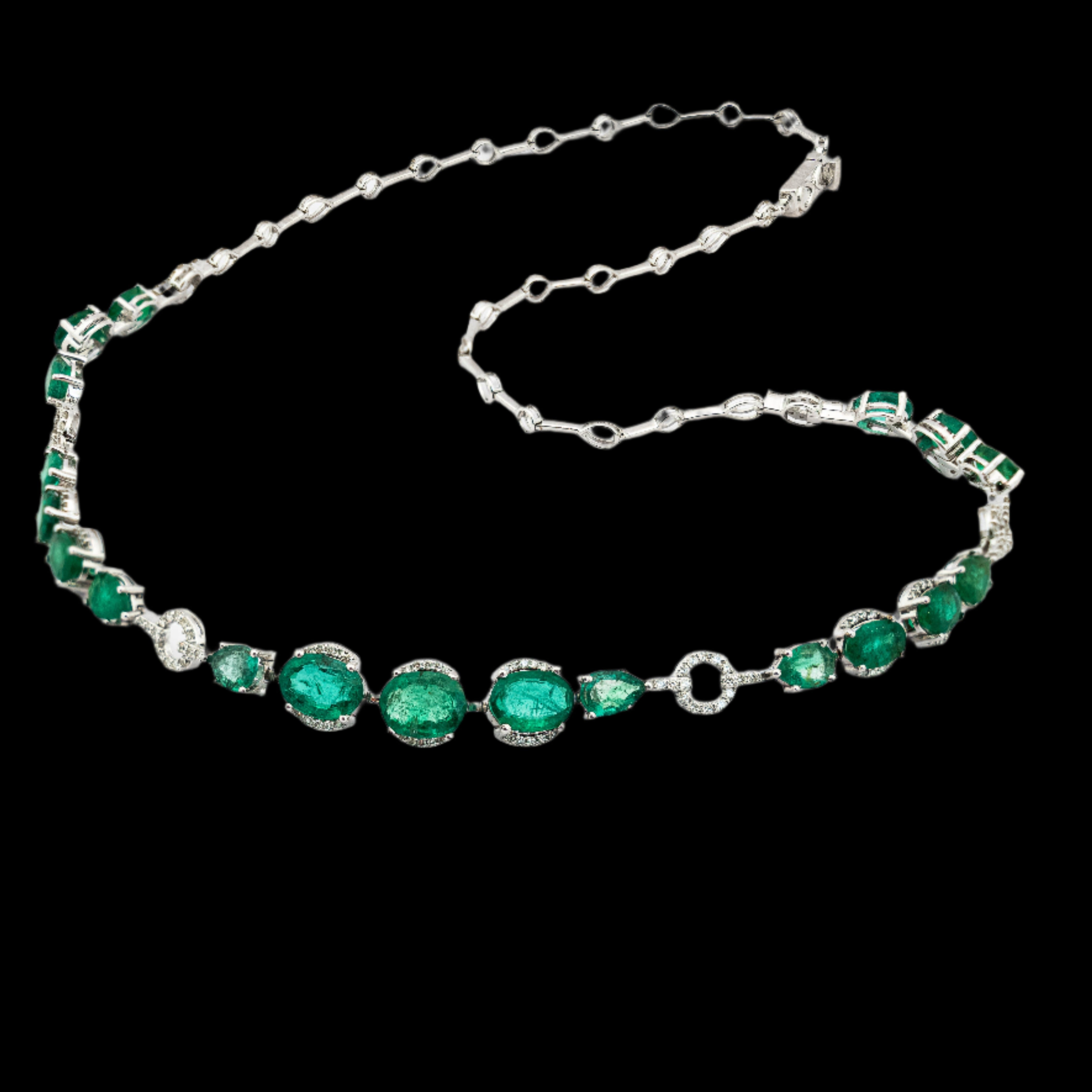 Emerald Oval Pear Diamond Necklace