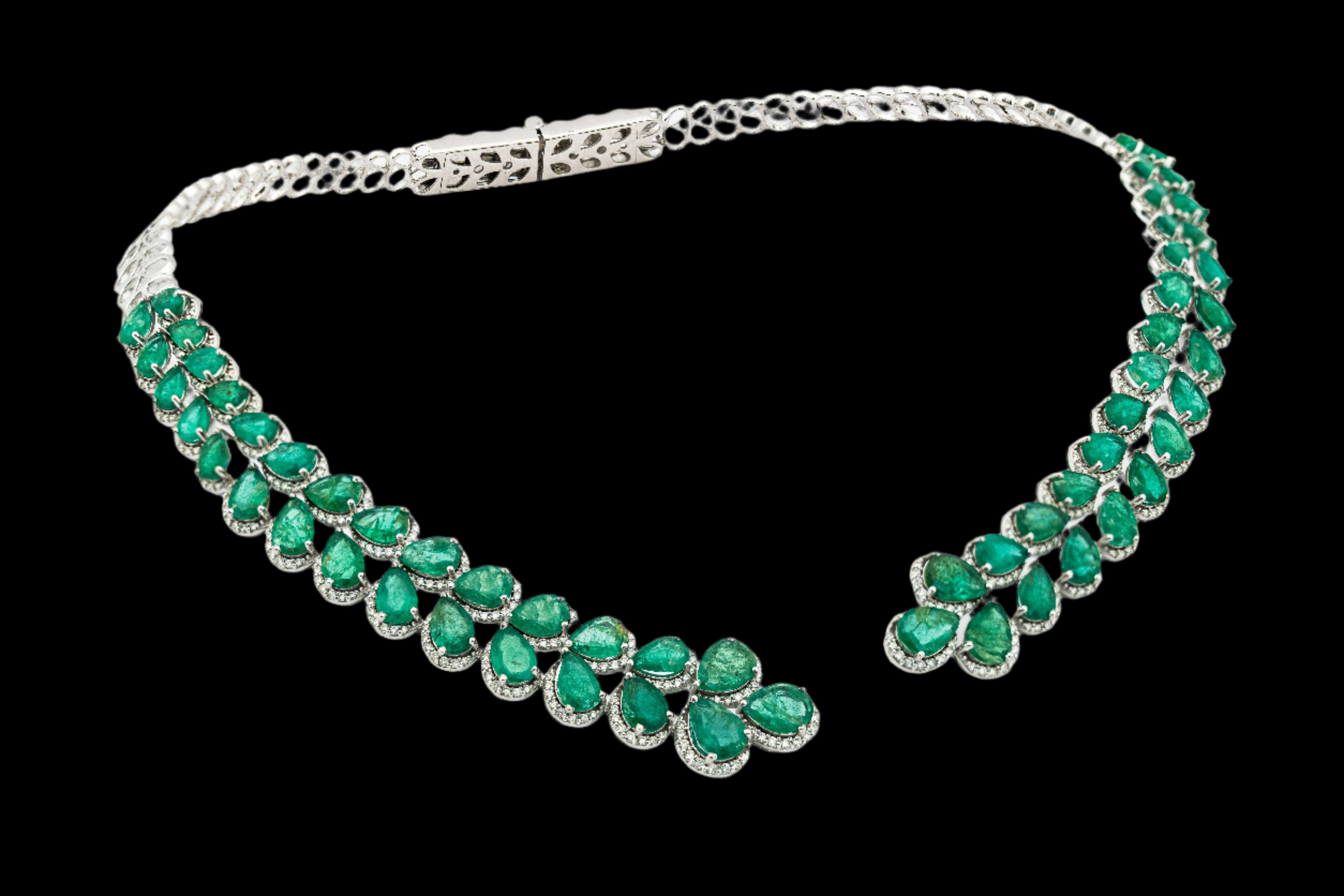 Emerald Pear Round Diamond Necklace