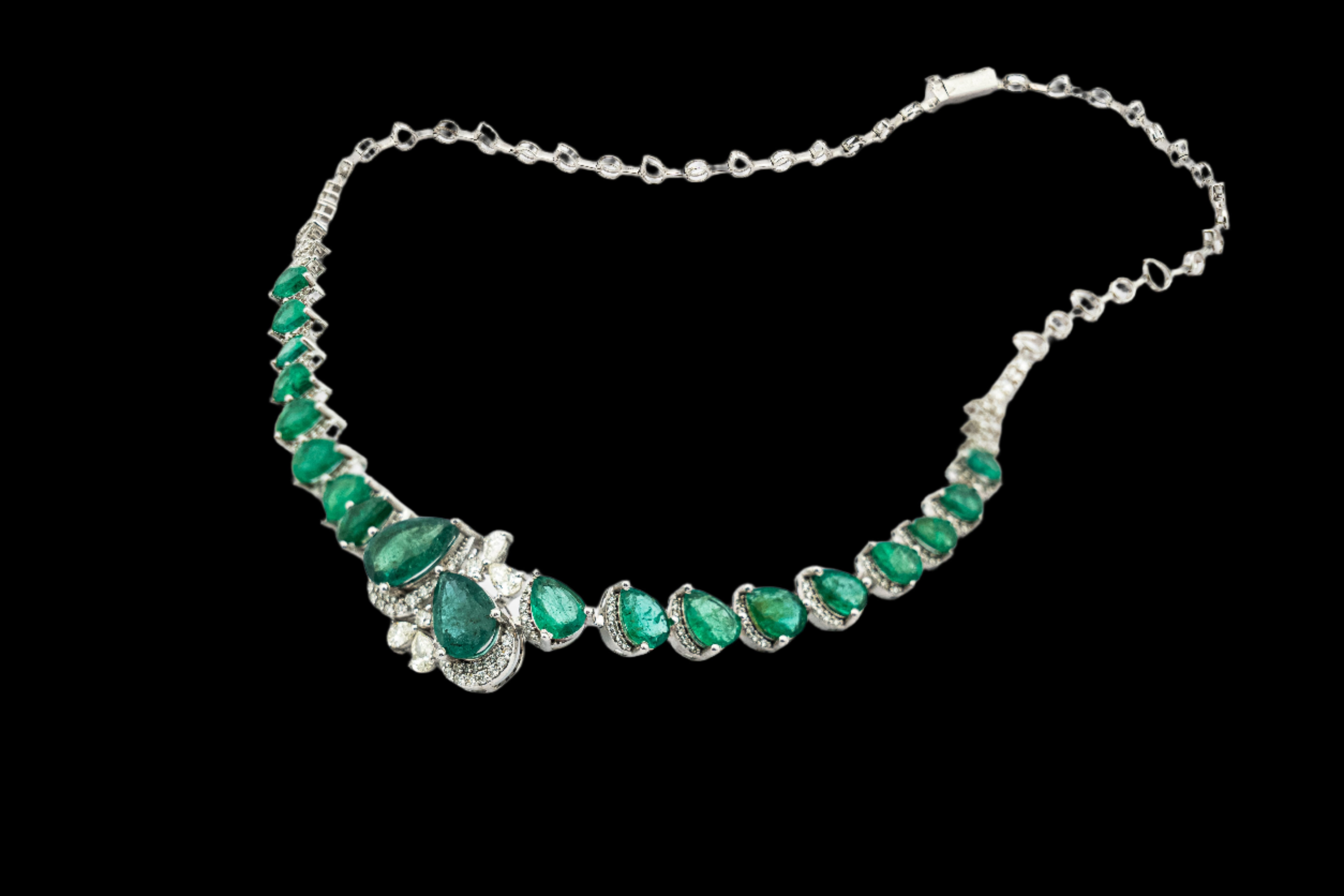 Emerald Pear Gemstone Diamond Necklace