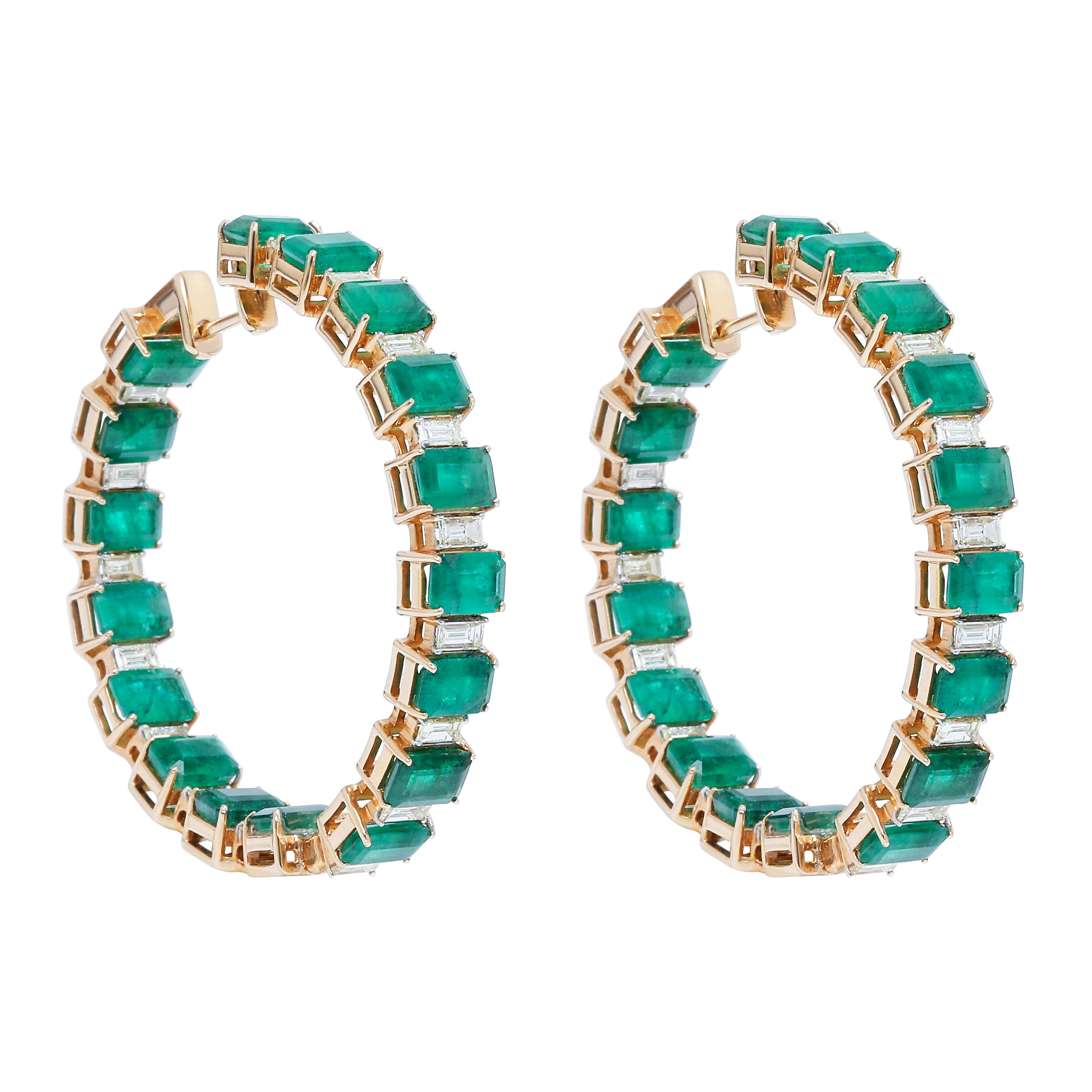 Emerald Natural Baguette Hoop Earrings