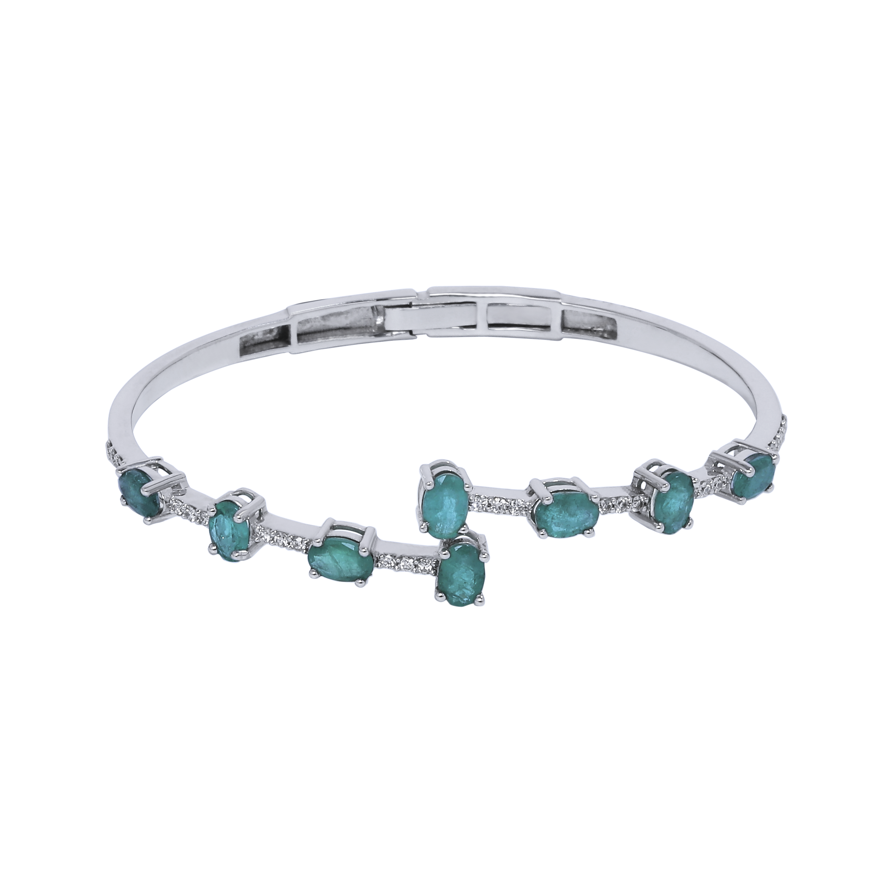 Emerald Oval Cut Round Diamond Bracelets