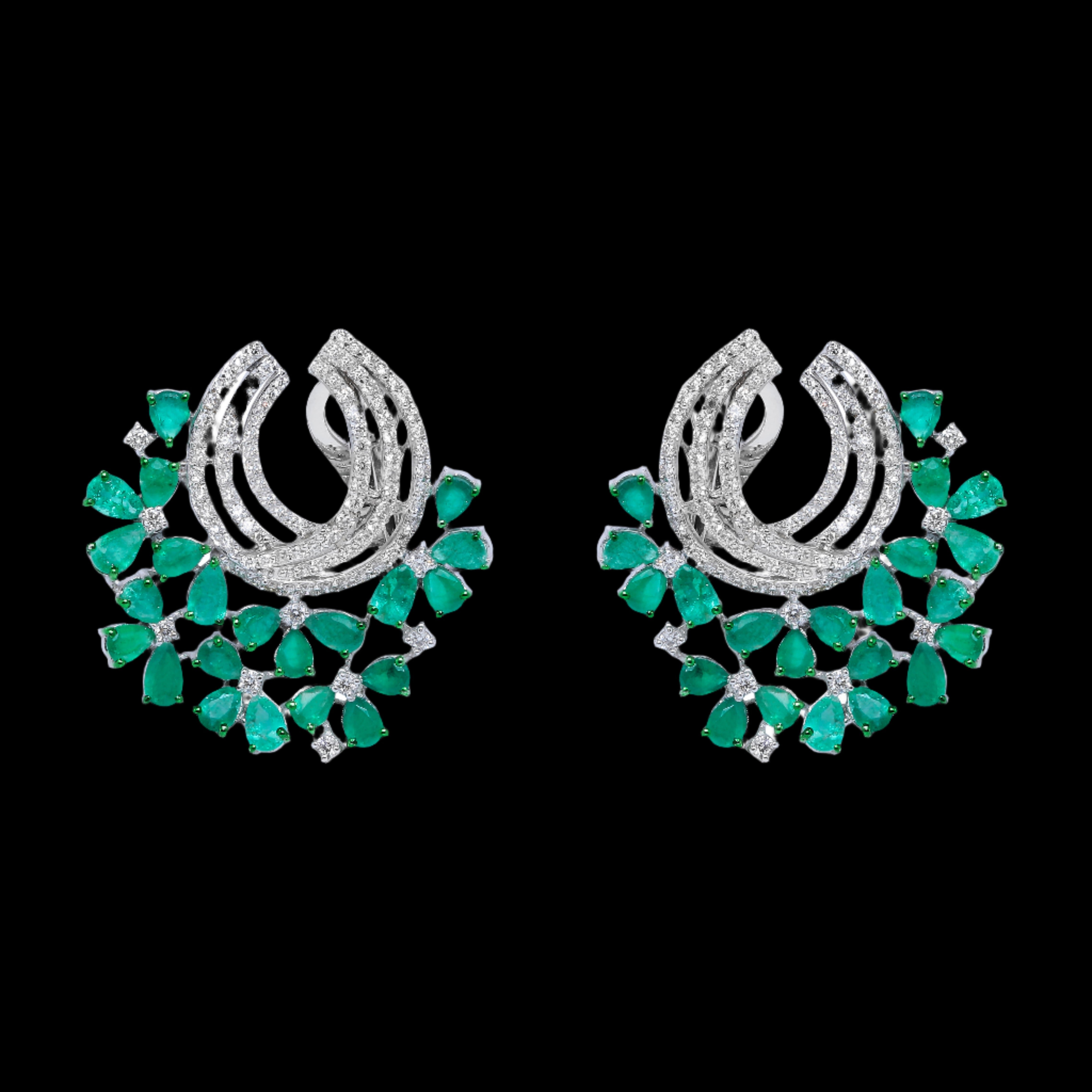 Emerald Pear Diamond Earrings