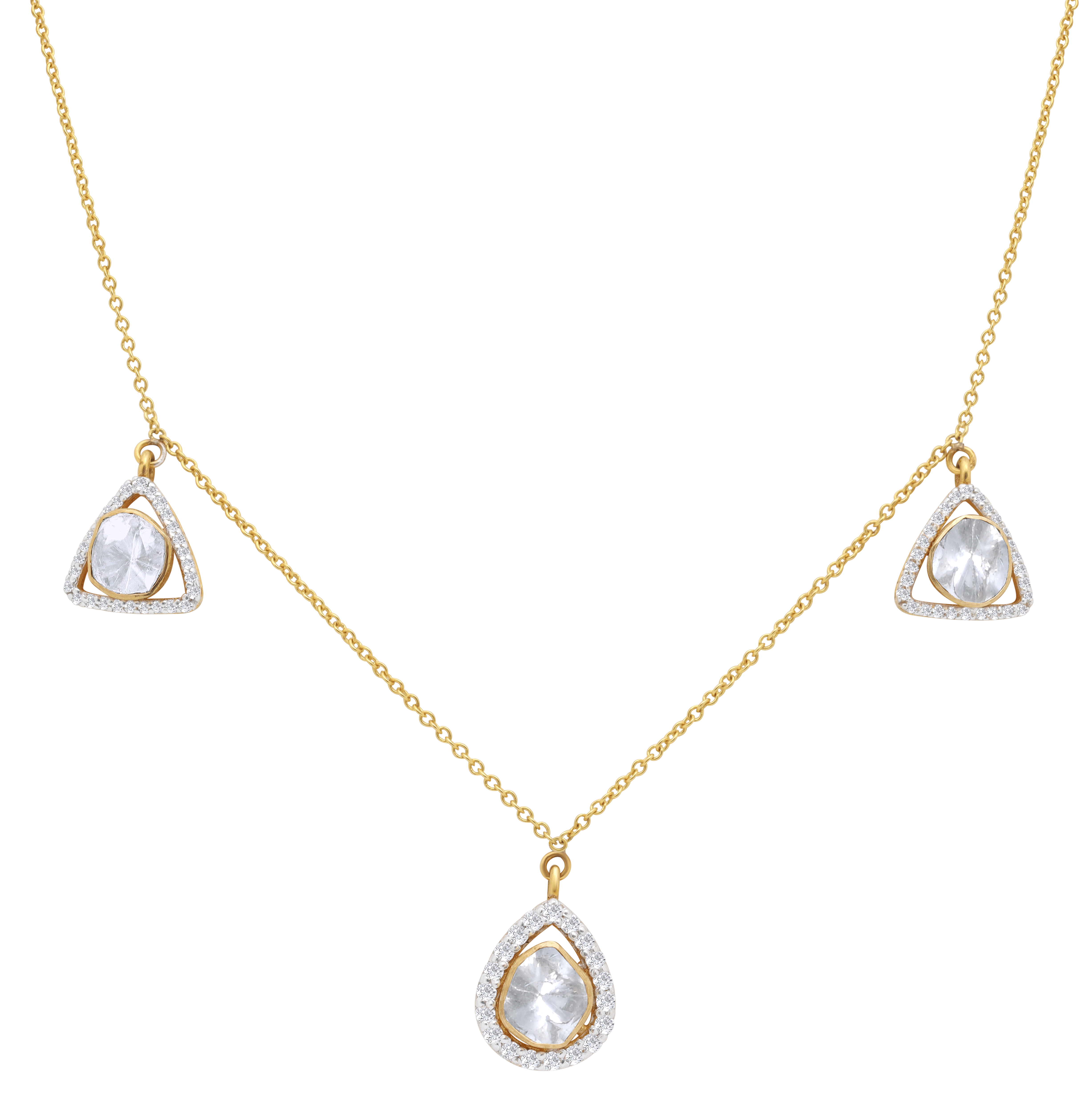 Mohar Triangle & Pear Polki Chain Necklace