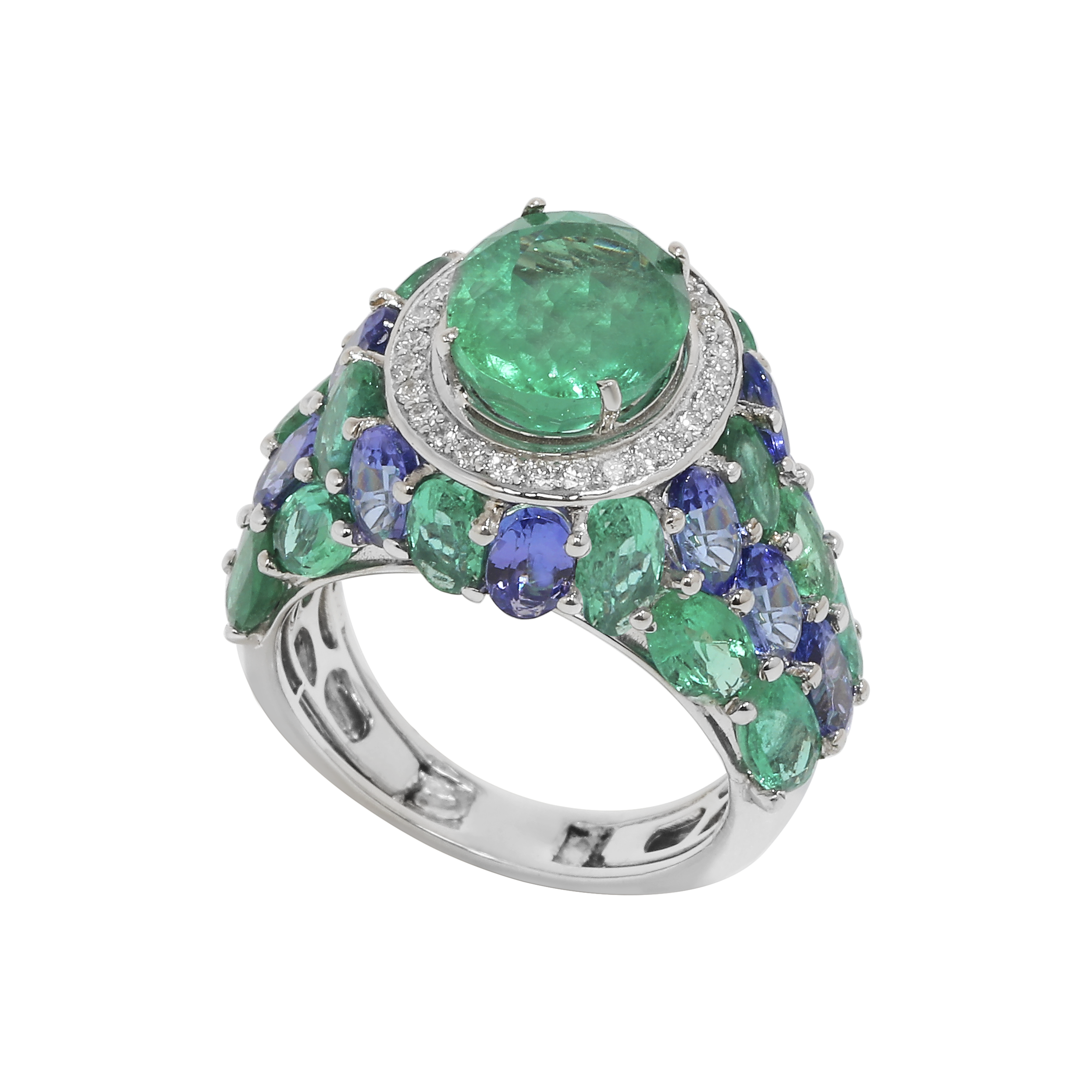 Emerald And Tanzanite Oval Stone Rings