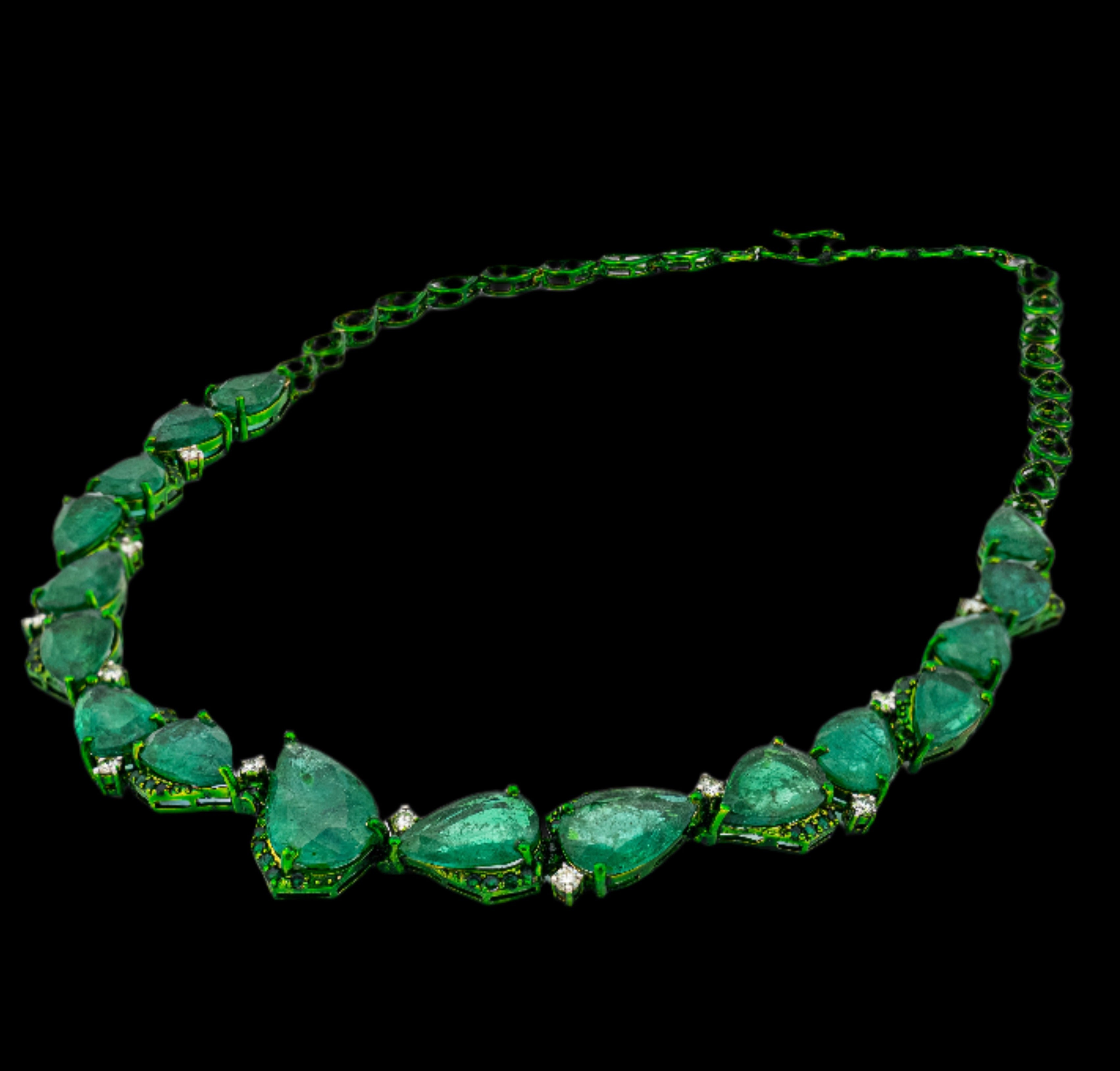 Emerald Full Green Rhodium Singhi Necklace