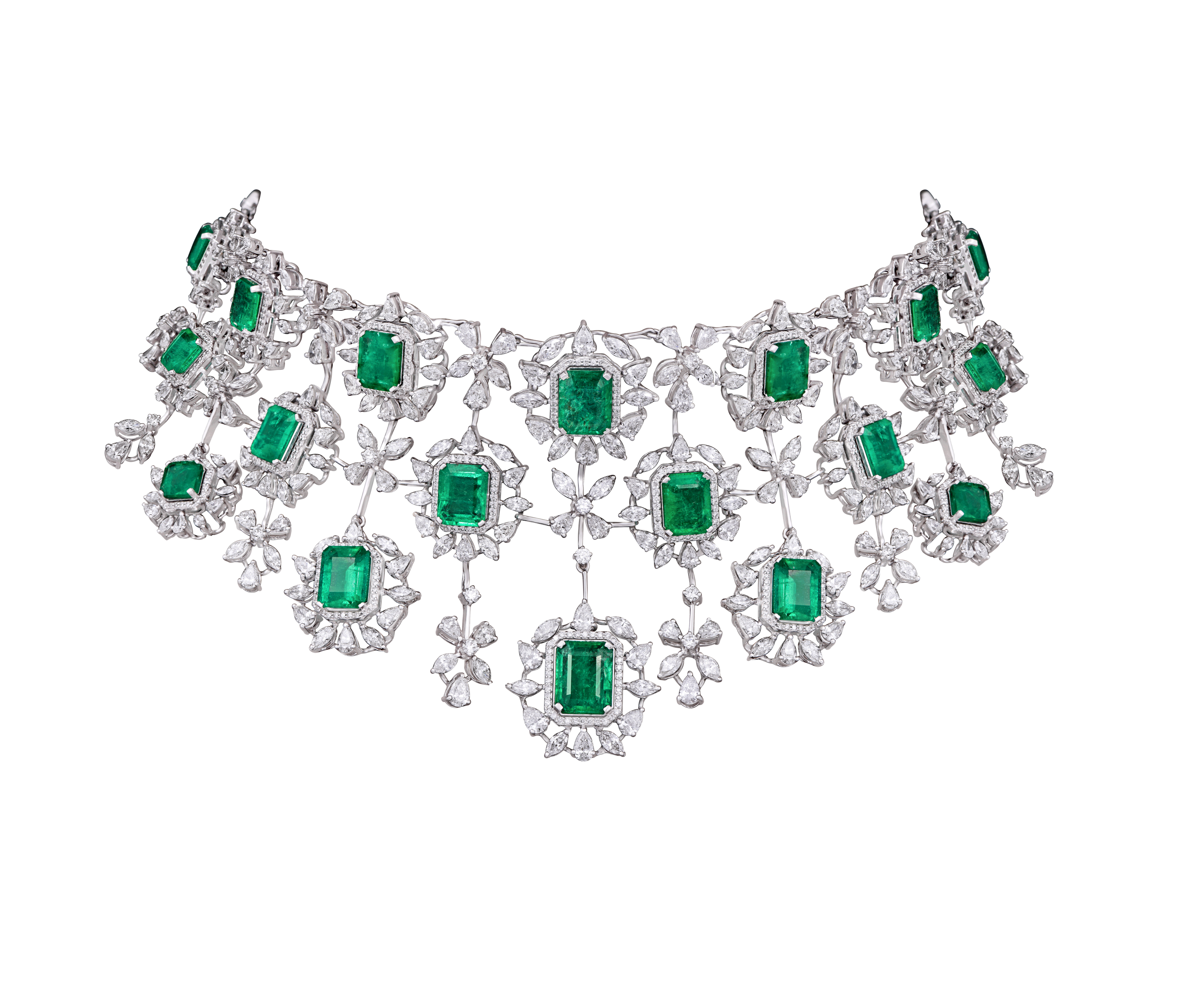 Mohar Diamond & Emerald Floral Heritage Necklace Mohar Emerald Necklace