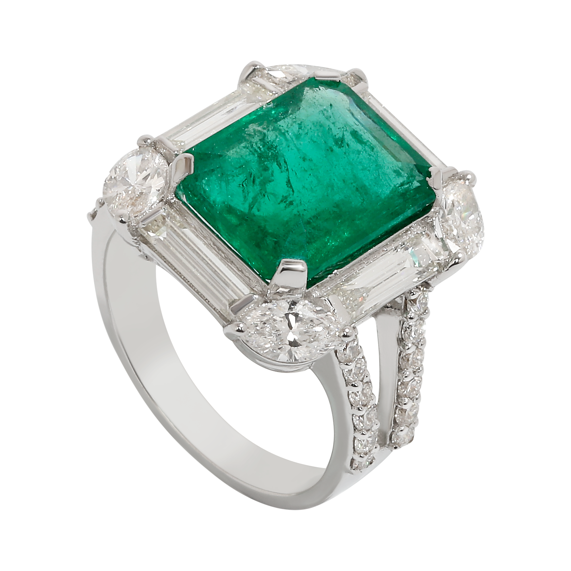 Emerald Baguette Diamond Marquise Rings