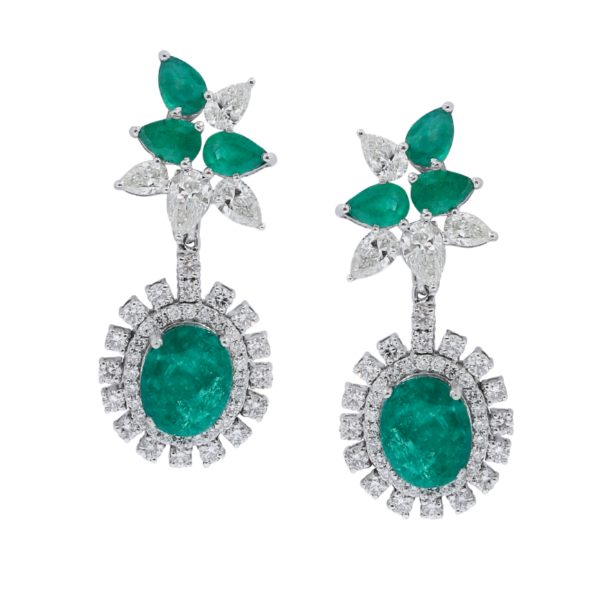 Mohar Floral Emerald and Diamond Bloom Earrings