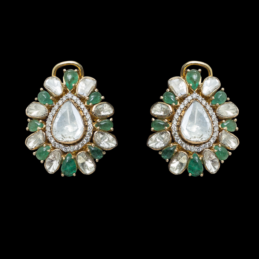 Emerald Polki Stud Earrings