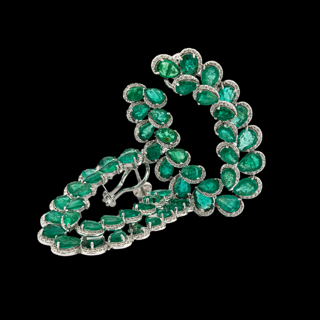 Emerald Pear Hoops Earrings